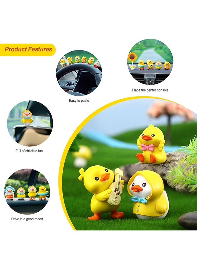 Car Decoration 6 Piece Cute Duck-Shaped Interior Accessories Set Yellow Ducks Car Decorations for Center Console and Dashboard Center Console Decoration for Car Micro Landscape Decorative Ornaments(6 Yellow Ducks+1 Sunflower) - Image 4