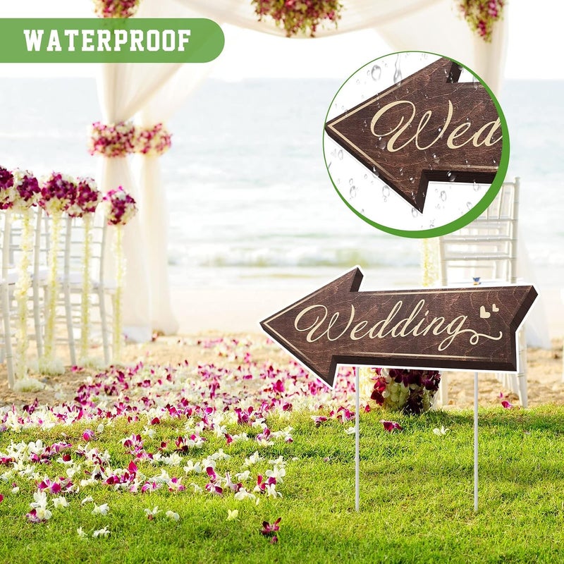 Kuco Wedding Directional Road Sign Arrow Yard Sign With Exquisite Double-sided Printing, Waterproof Large Sign With Stakes, Wedding Supplies - 5PCS - Image 4