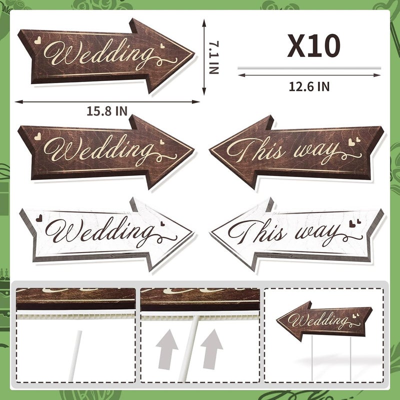 Kuco Wedding Directional Road Sign Arrow Yard Sign With Exquisite Double-sided Printing, Waterproof Large Sign With Stakes, Wedding Supplies - 5PCS - Image 5