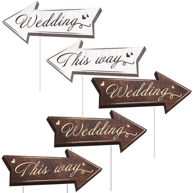 Kuco Wedding Directional Road Sign Arrow Yard Sign With Exquisite Double-sided Printing, Waterproof Large Sign With Stakes, Wedding Supplies - 5PCS - Image 1