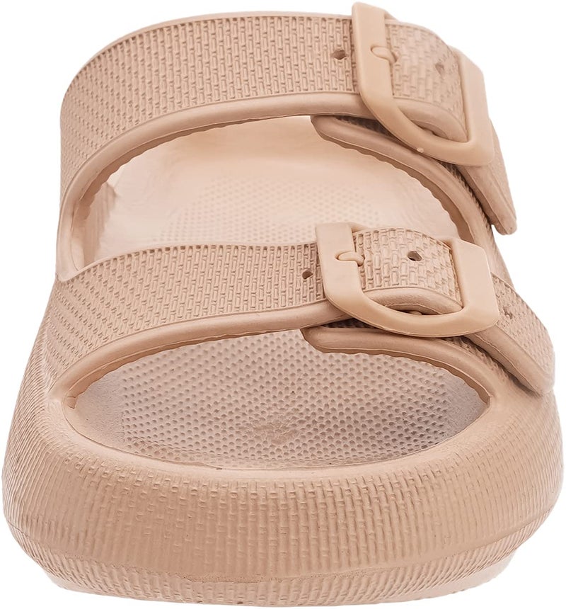 BRONAX Pillow Slippers Shower Slides for women Mens Bathroom Beach Pool EVA Thick Sole Cushion Foam Sandals Ladies Female Male Open Toe Double Buckle Brown - Image 4