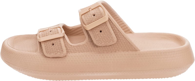 BRONAX Pillow Slippers Shower Slides for women Mens Bathroom Beach Pool EVA Thick Sole Cushion Foam Sandals Ladies Female Male Open Toe Double Buckle Brown - Image 3