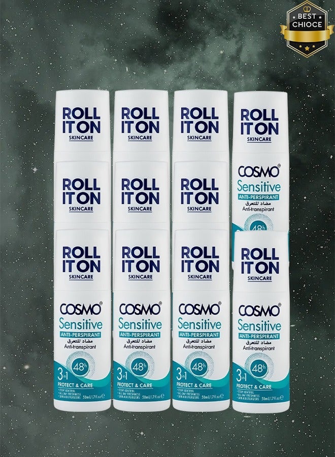 COSMO 11 Pieces Roll It On Sensitive Anti Perspirant Anti Transpirant 48h 3 In 1 50ml  - Image 1