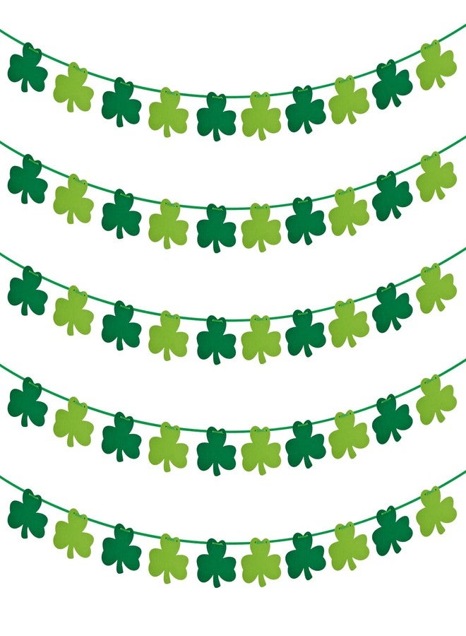 OEAGO St Patricks Day Decorations 5 Pack Shamrock Clover Felt Banner Garland for St Patricks Day Decor Dark Green Light Green for Party Home Store - Image 1