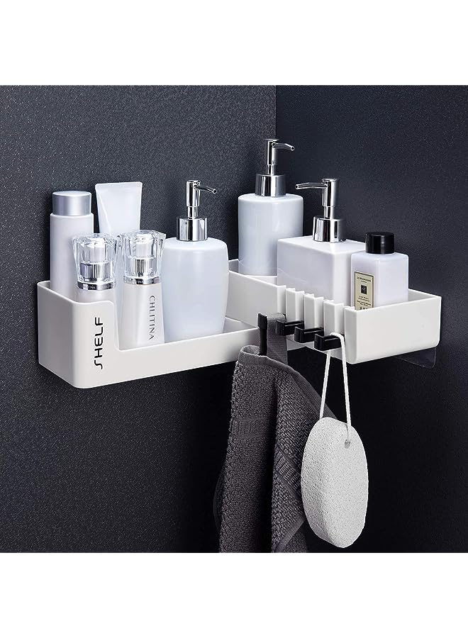 Raxoom Mounted Bathroom Corner Shelf Shower Caddy, No Drilling Organizer Storage for Bathroom, Self Adhesive Bathroom Organizer Storage, Bathroom Shelf Organizer (White+Black) - Image 1