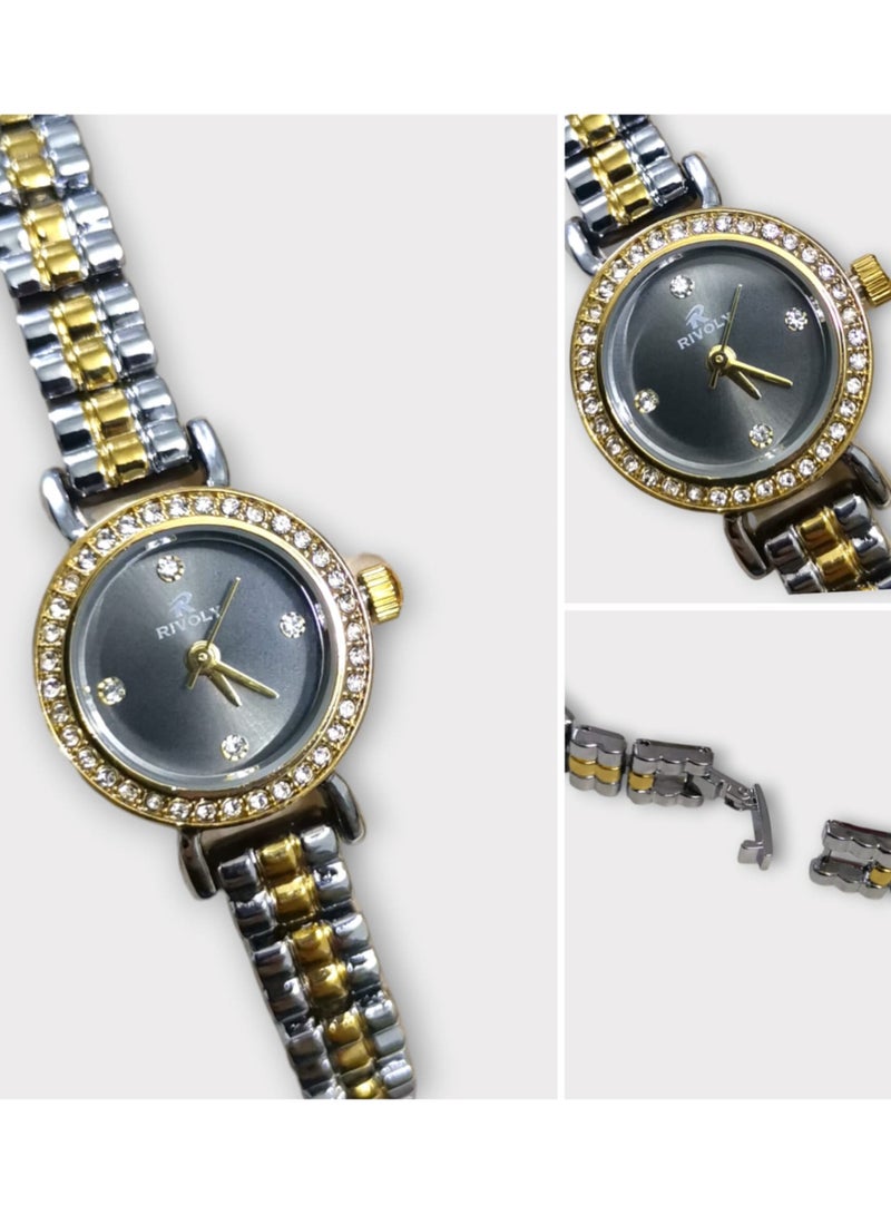ريفولي طقم نسائي أنيق من الفولاذ المقاوم للصدأ يتكون من ساعة مقاومة للماء مع مجموعة من الأساور والخواتم والقلائد والأقراط - Image 3