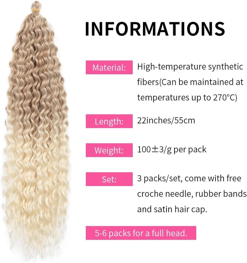 DSOAR Deep Twist Crochet Hair Hair Bundles Water Wave Synthetic Hair Extension Curly Braiding Ombre Curl Braiding Hairpiece, 22 Inch 3 Packs 27/613# - Image 3
