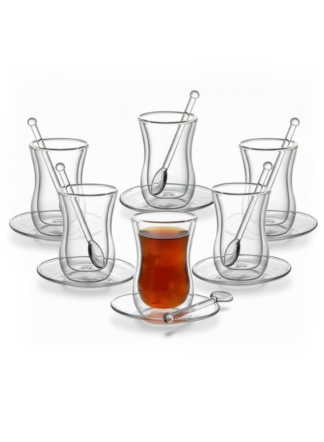 BLACKSTONE TS891 Double Wall Estikana Tea Set 18pcs 100ml Borosilicate Glass Cups with Saucer and Spoon - Image 1