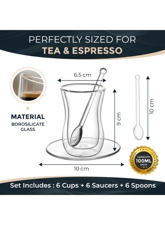 BLACKSTONE TS891 Double Wall Estikana Tea Set 18pcs 100ml Borosilicate Glass Cups with Saucer and Spoon - Image 4