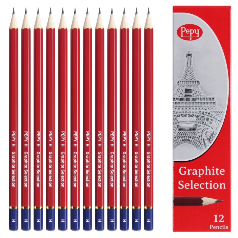 Pepy Graphite Professional Drawing Pencils Set of 12 H PreSharpened Black Lead Pencils Perfect for Drawing Sketching and Shading Graphic and Fine Art