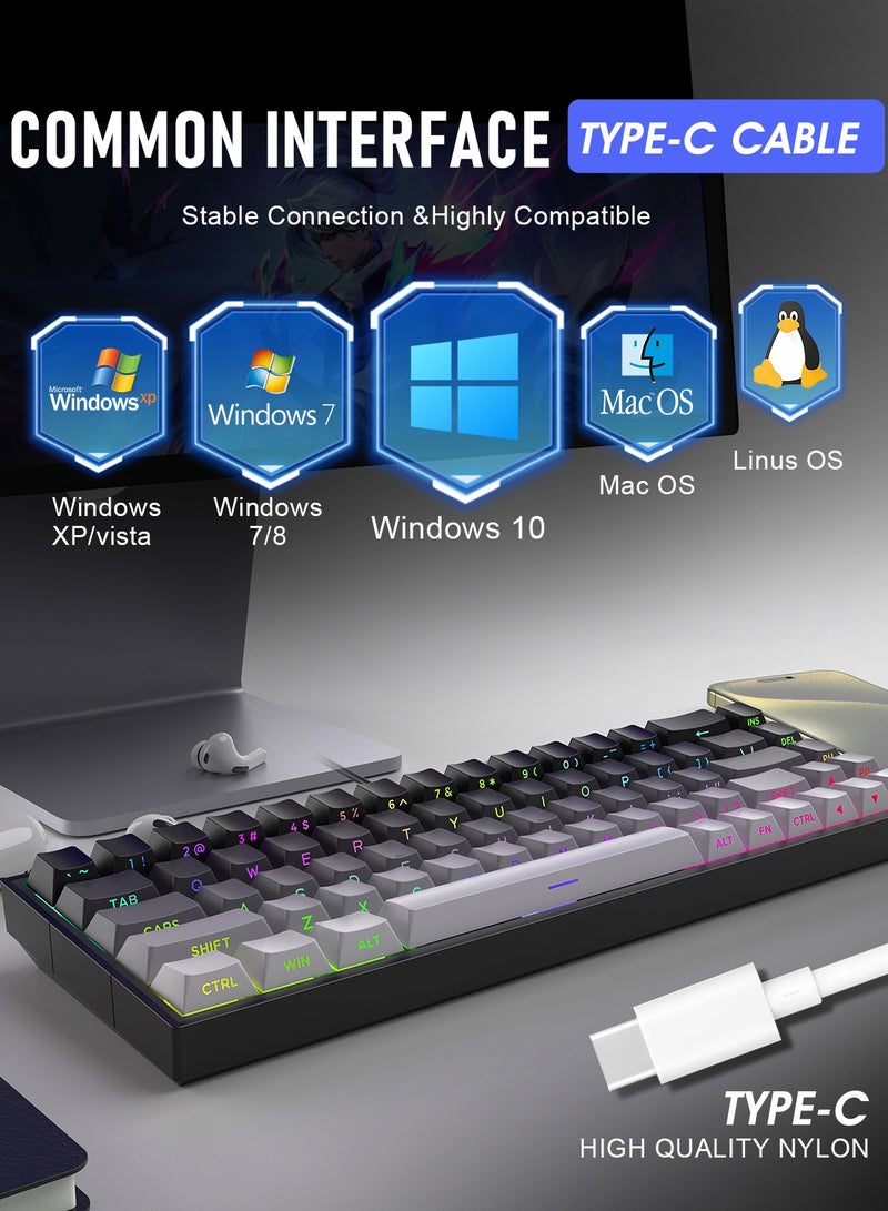 ZIPFORCE Gaming Keyboard,68-Key Mechanical Keyboard, Blue Liner Switches, Type-C Wired Connection, Multi-Color Mixed Backlight, PBT Keycaps, 100 Million Keystroke Lifespan, Hot Swappable Compact Gaming Keyboard - Image 4