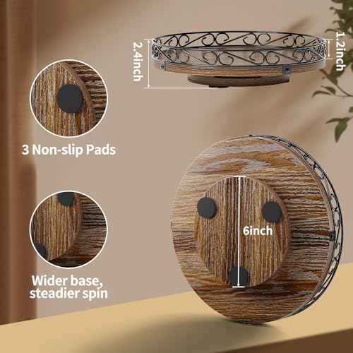 Yoobure 10" Lazy Susan Turntable Organizer for Table Top, Round Wooden Lazy Susan for Cabinet, Farmhouse Decorative Tray for Coffee Table, Kitchen Organizer Countertop, Center Piece Decor, Rustic Brown - Image 2