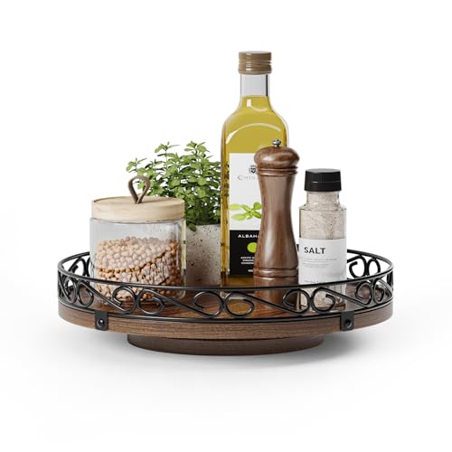 Yoobure 10" Lazy Susan Turntable Organizer for Table Top, Round Wooden Lazy Susan for Cabinet, Farmhouse Decorative Tray for Coffee Table, Kitchen Organizer Countertop, Center Piece Decor, Rustic Brown - Image 1
