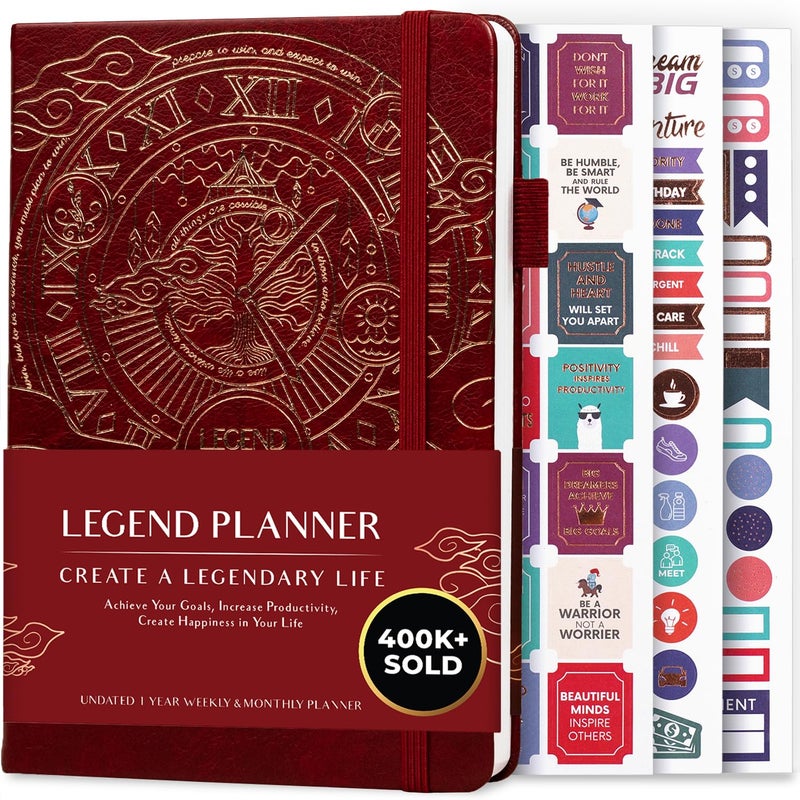 Legend Planner â€“ Weekly & Monthly Life Planner to Hit Your Goals & Live Happier. Organizer Notebook & Productivity Journal. A5 (Wine Red) - Image 1