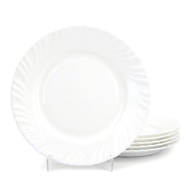 Cuisine Art Opal Glass Dinner Plate 25 cm, White (Set of 6) | Lightweight Durable Dining Plate for Everyday Meals Stackable Table Serving Plate for Home Kitchen Restaurant Use - Image 1