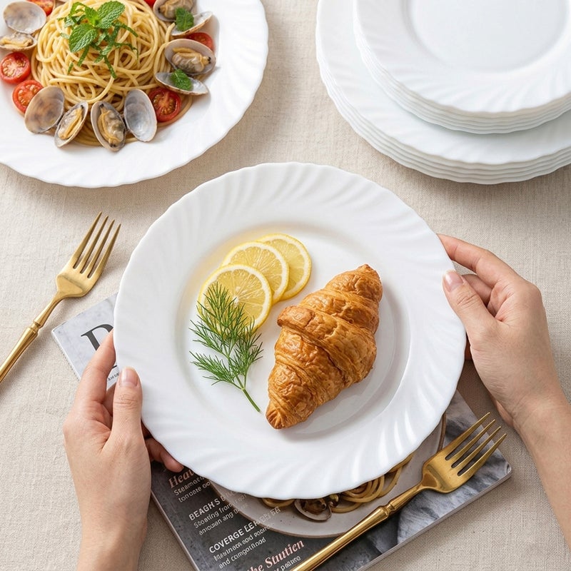 Cuisine Art Opal Glass Dinner Plate 25 cm, White (Set of 6) | Lightweight Durable Dining Plate for Everyday Meals Stackable Table Serving Plate for Home Kitchen Restaurant Use - Image 3