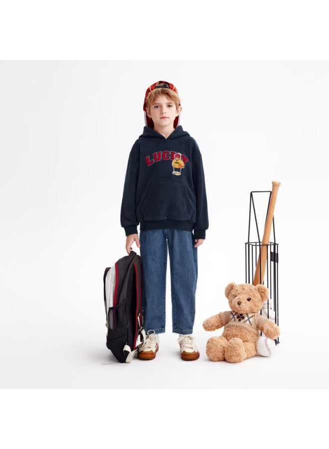 Mqd Boys' Autumn Cool Casual Sports Letter Hoodie, Navy Blue, 110cm - Image 2
