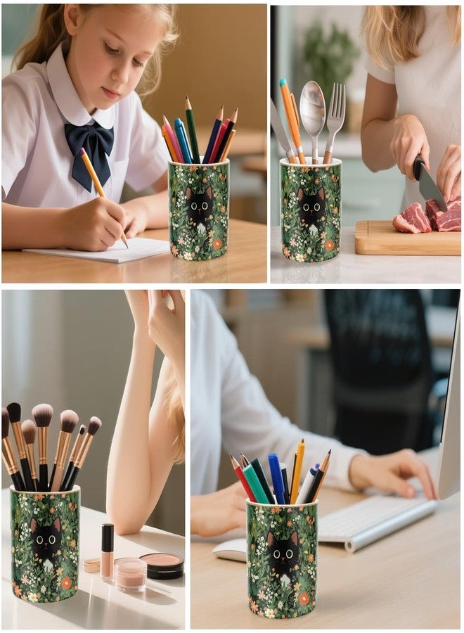 WAVEYU Pen Holder, Pencil Cup for Desk, Cute Makeup Brush Holder, Durable Ceramic Organizer Decor for Room, Office, Classroom, Cute Cat Pattern - Image 5