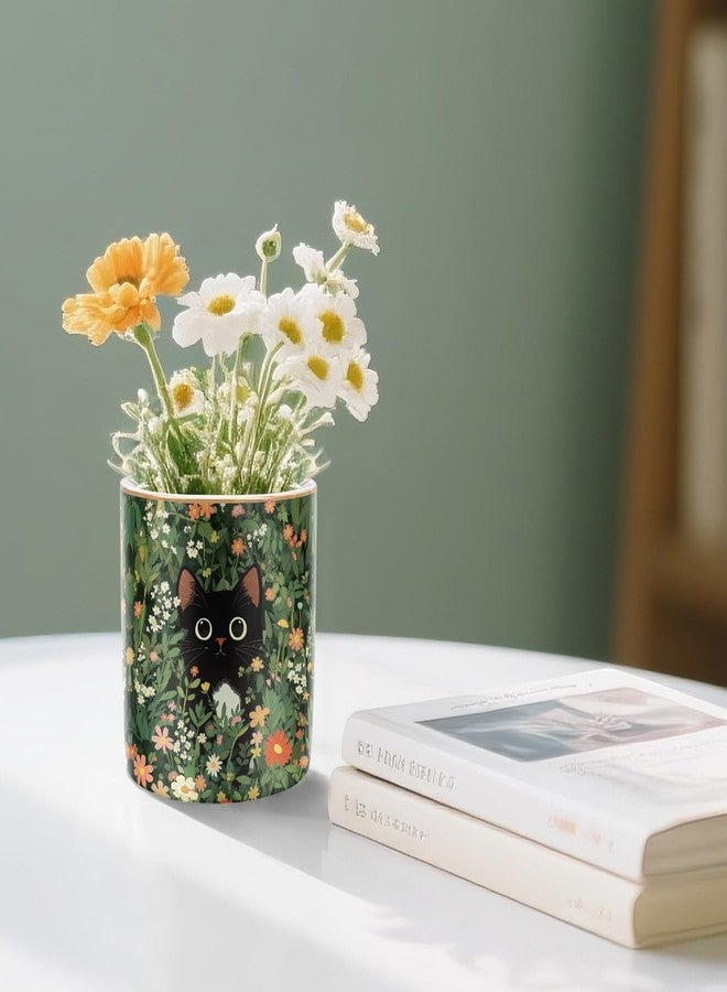 WAVEYU Pen Holder, Pencil Cup for Desk, Cute Makeup Brush Holder, Durable Ceramic Organizer Decor for Room, Office, Classroom, Cute Cat Pattern - Image 4