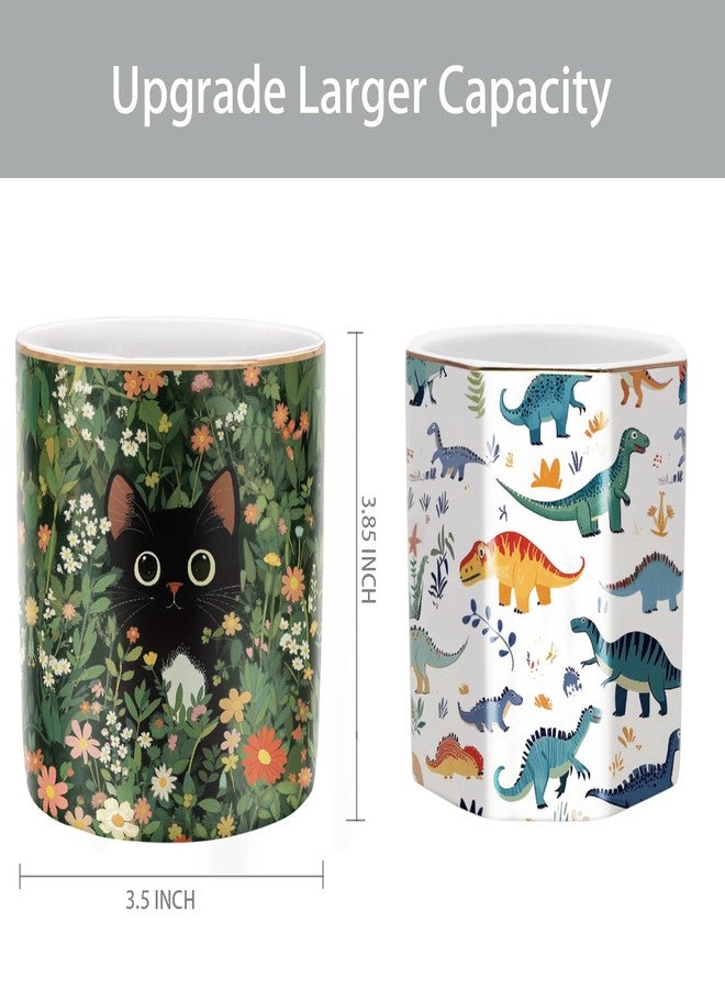 WAVEYU Pen Holder, Pencil Cup for Desk, Cute Makeup Brush Holder, Durable Ceramic Organizer Decor for Room, Office, Classroom, Cute Cat Pattern - Image 2