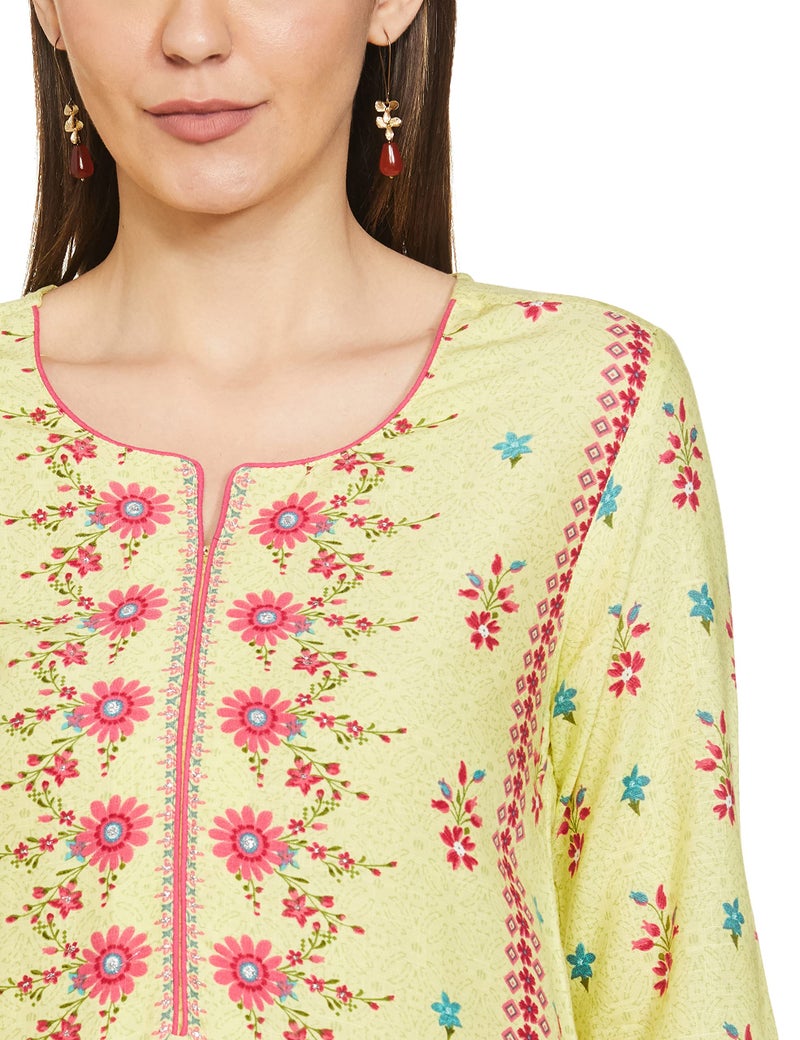 BIBA Women Cotton Printed Regular Mix and Match Kurta(Sunset B18185_Lime_32), Green - Image 3