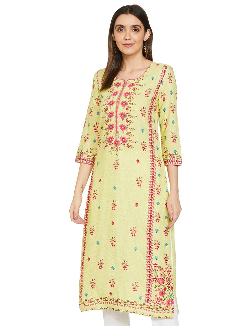 BIBA Women Cotton Printed Regular Mix and Match Kurta(Sunset B18185_Lime_32), Green - Image 5