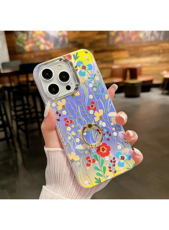 Zaboon Case For iPhone 13 Pro Electroplating Laser Flower Ring Holder TPU Phone Case - Image 1