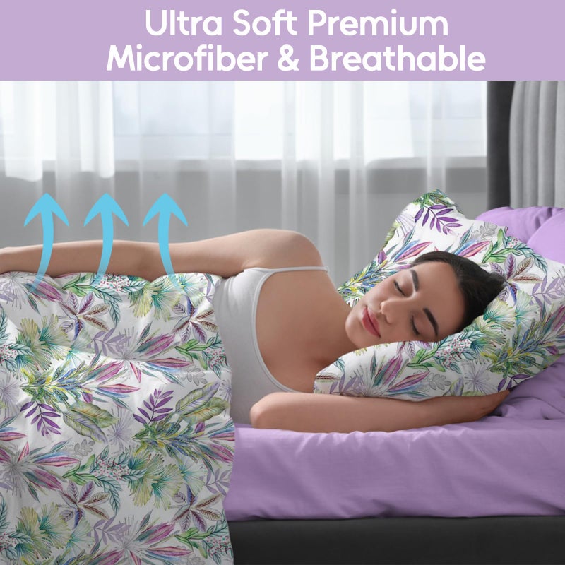 LONAVA Floral King Size Bed Sheet Set, 6 Piece, Deep Pocket Taro Purple Fitted Sheet, Comfy & Breathable Patterned Flat Sheets, Premium Microfiber, Tropical Botanical Verdure Printed - Image 3