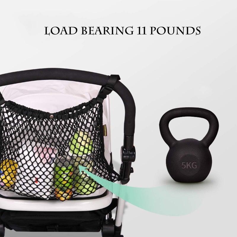 Aphbrada Universal Baby Stroller Organizer Polyester Net Mesh Storage Bag with Extra Large Storage Space, Non-Slip and Adjustable Stroller Accessories for Carrying Diaper Toys and Snacks (Black) - Image 4
