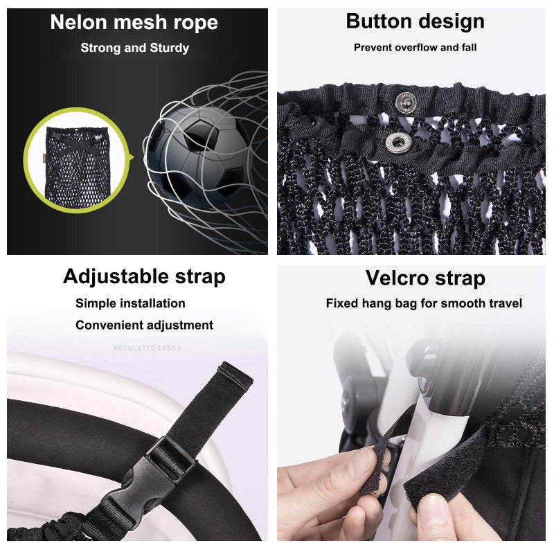 Aphbrada Universal Baby Stroller Organizer Polyester Net Mesh Storage Bag with Extra Large Storage Space, Non-Slip and Adjustable Stroller Accessories for Carrying Diaper Toys and Snacks (Black) - Image 2
