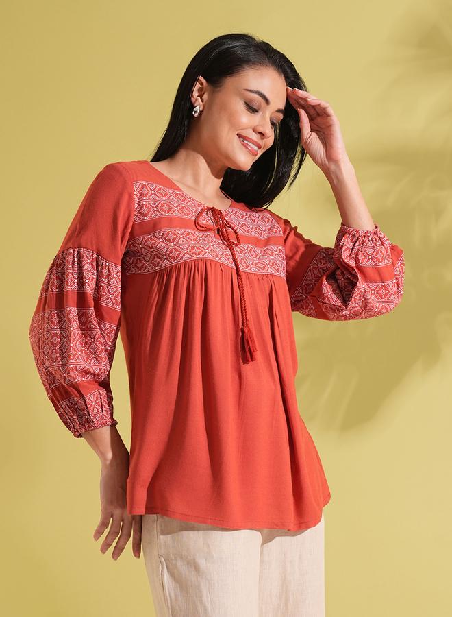 globus Ethnic Print Gathered A-Line Workwear Tunic - Image 2