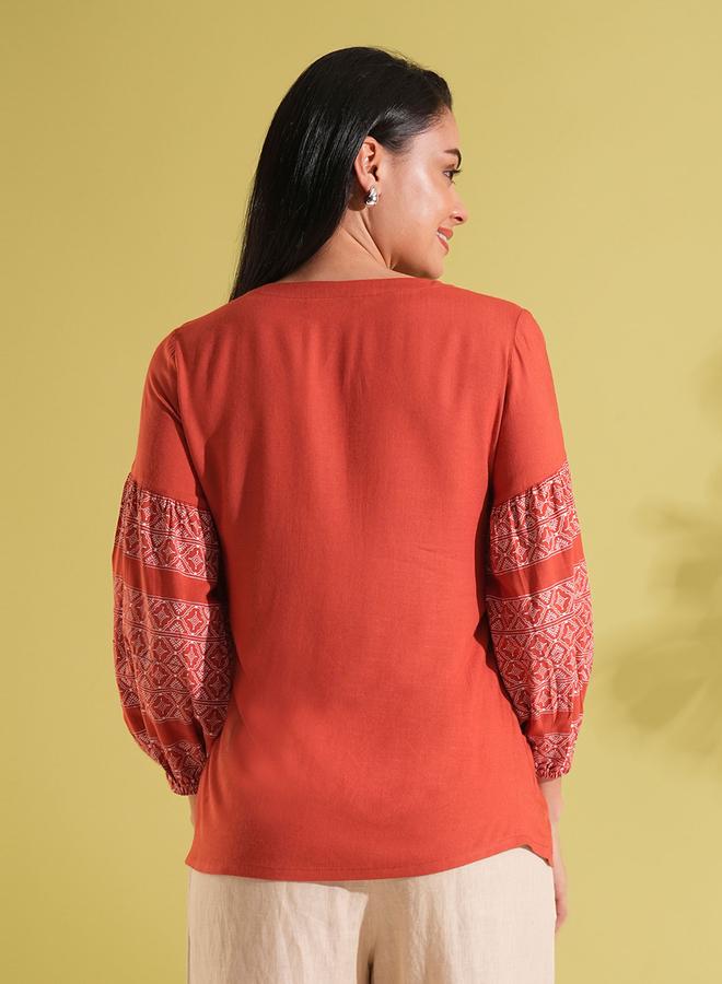 globus Ethnic Print Gathered A-Line Workwear Tunic - Image 3