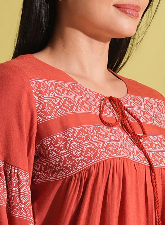 globus Ethnic Print Gathered A-Line Workwear Tunic - Image 4