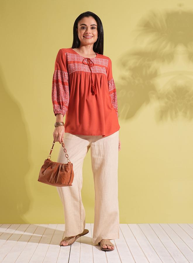 globus Ethnic Print Gathered A-Line Workwear Tunic - Image 5