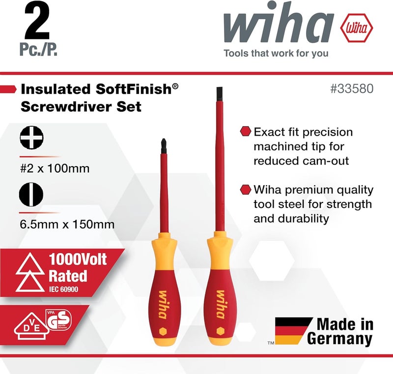 Wiha 33580 2 Piece Insulated SoftFinish Slotted/Phillips Screwdriver Set - Image 2