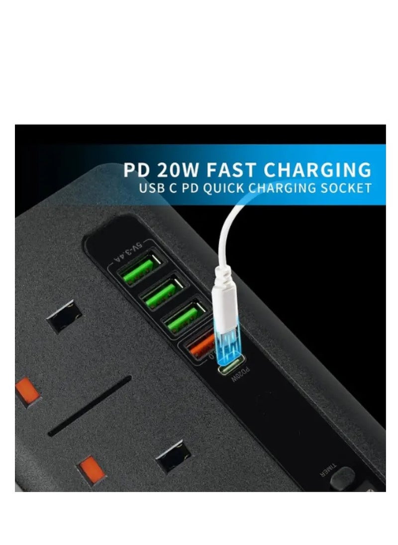 Generic - T-REN 3000W Smart Power Strip with 3 Outlets, 4 USB Ports, 1 PD1 Port, 3 Meter Cord for Flexible Use - Image 1