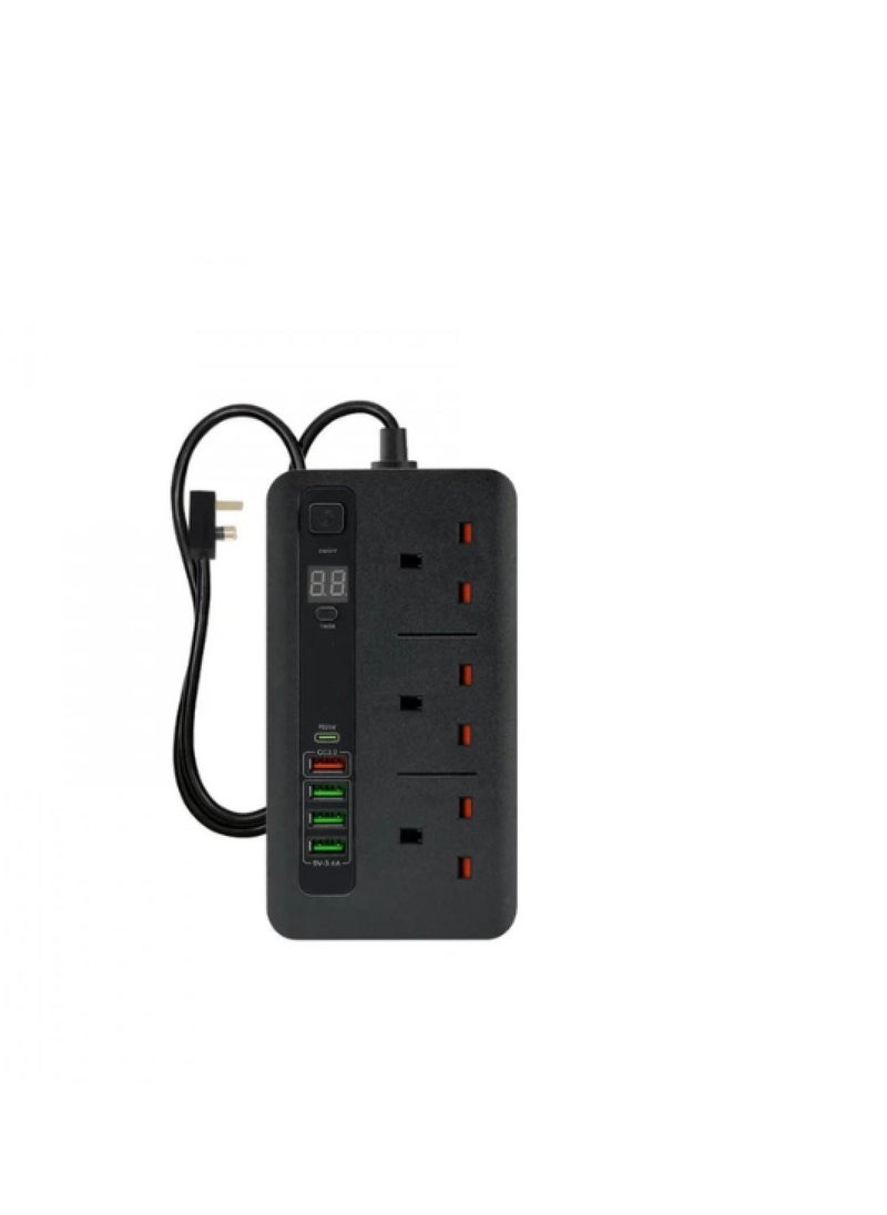 Generic - T-REN 3000W Smart Power Strip with 3 Outlets, 4 USB Ports, 1 PD1 Port, 3 Meter Cord for Flexible Use - Image 1