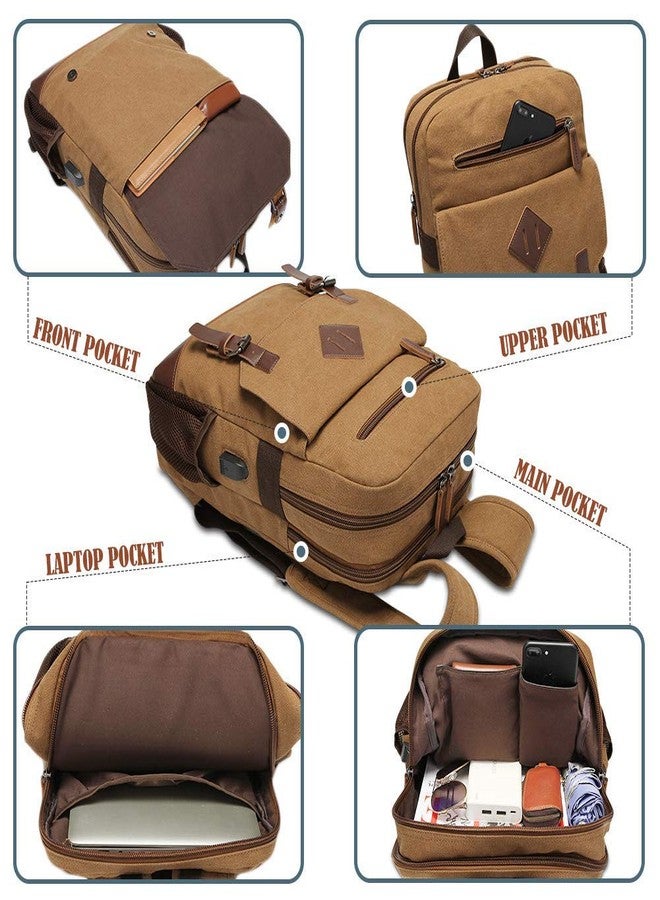 Modoker Eco-Friendly Canvas Backpack for Men Women, Vintage Rucksack Fits Most 15.6 Inch Laptop, Bookbag with USB Charging Port, Brown - Image 4