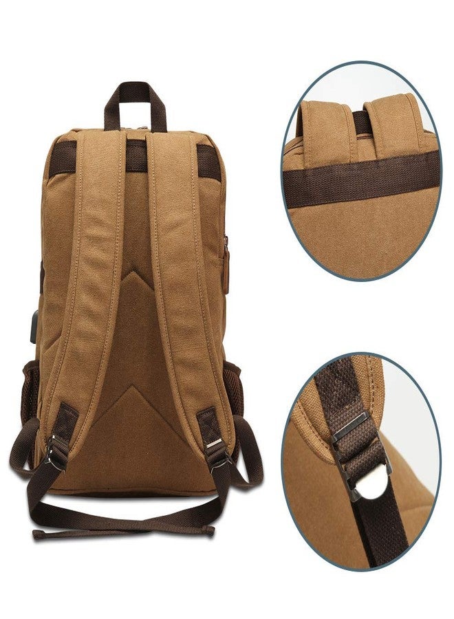 Modoker Eco-Friendly Canvas Backpack for Men Women, Vintage Rucksack Fits Most 15.6 Inch Laptop, Bookbag with USB Charging Port, Brown - Image 5