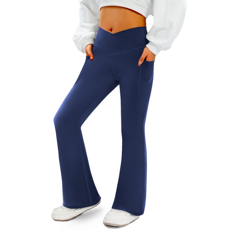 COPYLEAF Women's Flare Yoga Pants with Pockets-V Crossover High Waisted Bootcut Yoga Leggings-Flare Bell Bottom Workout Gym Leggings Navy - Image 1