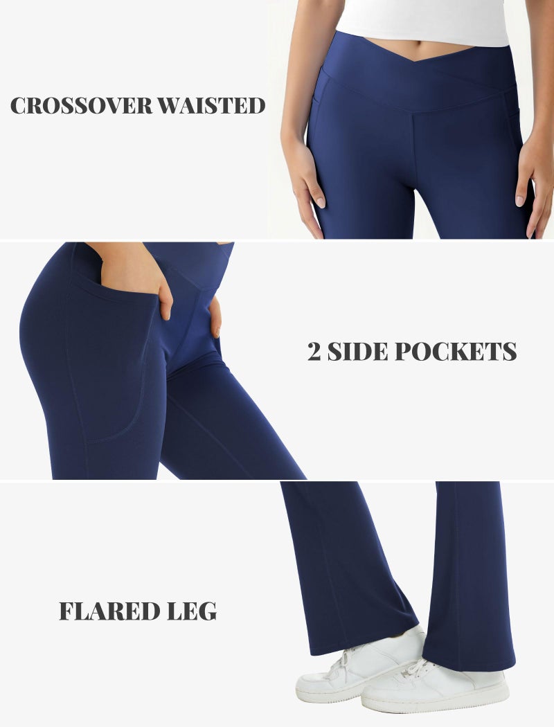 COPYLEAF Women's Flare Yoga Pants with Pockets-V Crossover High Waisted Bootcut Yoga Leggings-Flare Bell Bottom Workout Gym Leggings Navy - Image 4