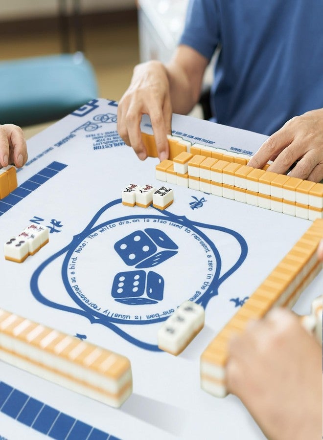 Oudain مفرش طاولة ماجونغ أودين تشينوازري مزخرف بالأزهار 55x 55 بوصة مفرش طاولة مربع غطاء طاولة الألعاب مع قواعد اللعبة للمبتدئين في الماجونغ، ألعاب الورق، ألعاب اللوح، ألعاب البلاط (أزرق وأبيض) - Image 3