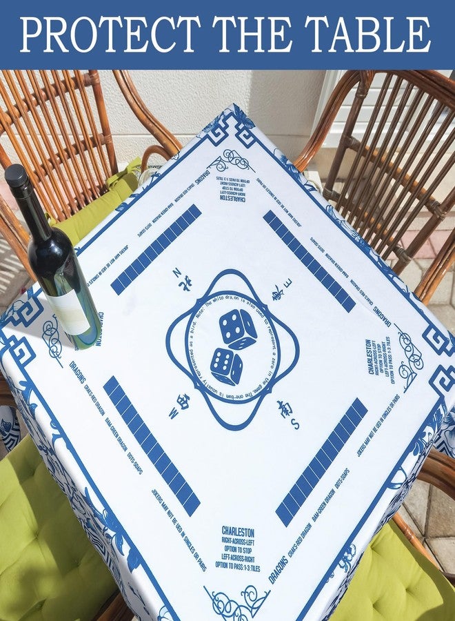 Oudain مفرش طاولة ماجونغ أودين تشينوازري مزخرف بالأزهار 55x 55 بوصة مفرش طاولة مربع غطاء طاولة الألعاب مع قواعد اللعبة للمبتدئين في الماجونغ، ألعاب الورق، ألعاب اللوح، ألعاب البلاط (أزرق وأبيض) - Image 5