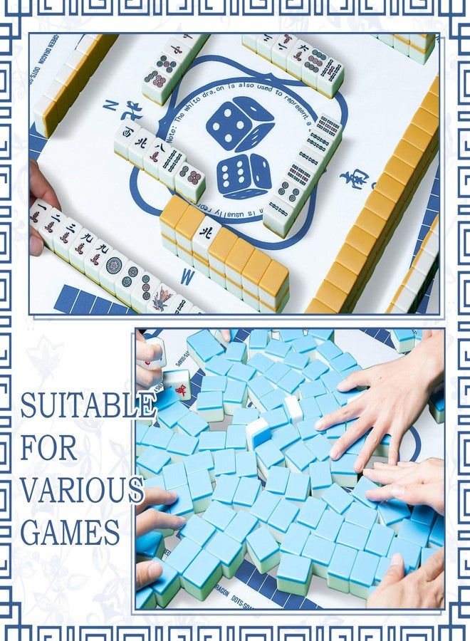 Oudain مفرش طاولة ماجونغ أودين تشينوازري مزخرف بالأزهار 55x 55 بوصة مفرش طاولة مربع غطاء طاولة الألعاب مع قواعد اللعبة للمبتدئين في الماجونغ، ألعاب الورق، ألعاب اللوح، ألعاب البلاط (أزرق وأبيض) - Image 4