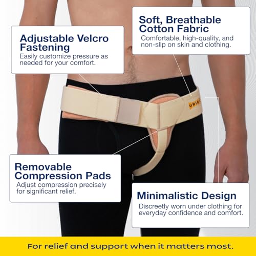URIEL Left Side Hernia Belts for Men - Inguinal Hernia Belt for Men, Pre and Post Surgery Truss, Size Medium, Cream (35.3-39.5 Inches) - Image 2