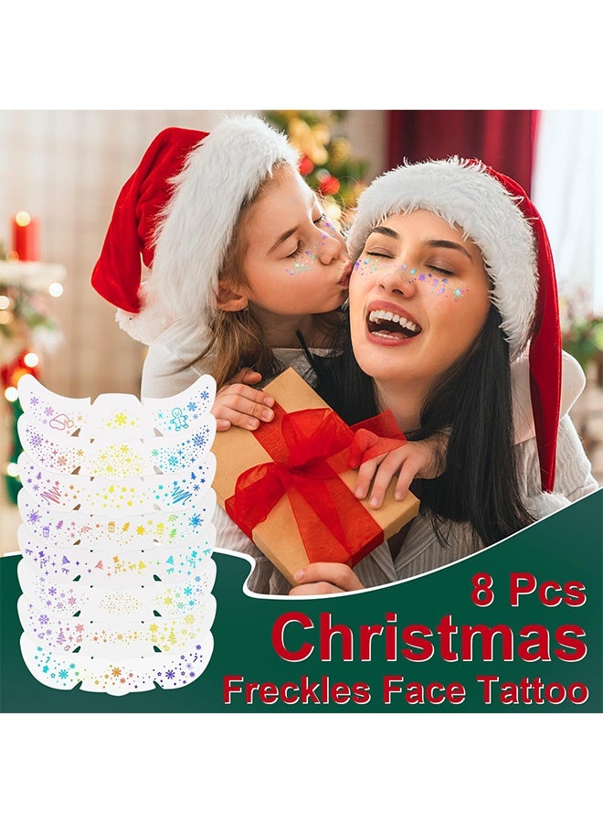 ٨ قطع من رقع مكياج الوجه، وشم الوجه بالبريق للنمش للمراهقات والشابات، رقع مكياج النمش اللامع، نمش الوجه المقاوم للماء لعيد الميلاد، وشوم الوجه المؤقتة مع رقع التوهج اللامع (٨ قطع هولوغرافي متعدد الألوان) - Image 2