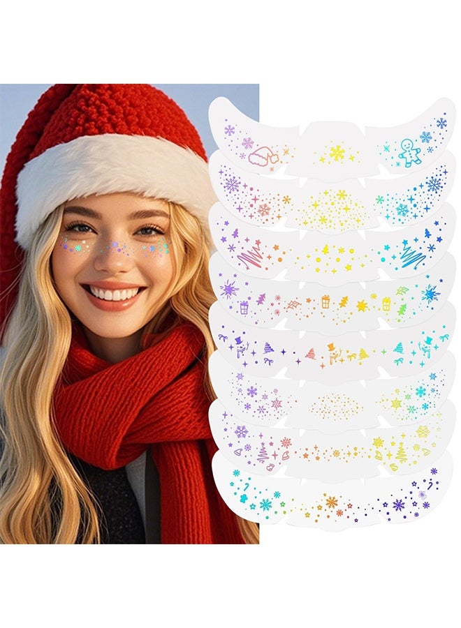 ٨ قطع من رقع مكياج الوجه، وشم الوجه بالبريق للنمش للمراهقات والشابات، رقع مكياج النمش اللامع، نمش الوجه المقاوم للماء لعيد الميلاد، وشوم الوجه المؤقتة مع رقع التوهج اللامع (٨ قطع هولوغرافي متعدد الألوان) - Image 1