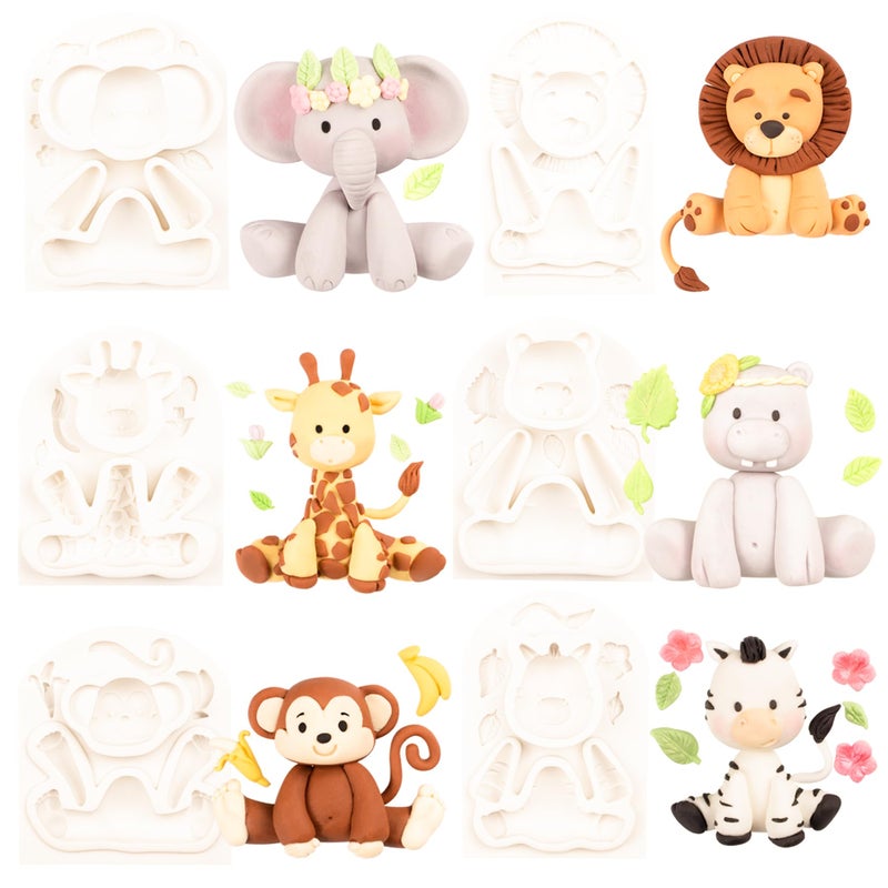 FUNSHOWCASE Jungle Animals Fondant Silicone Molds Sugarcraft Cake Decoration 6count Height 2636inch