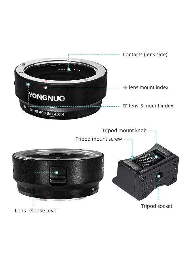 YONGNUO EF-EOSM II Lens Adapter Auto Focus Camera Mount Ring Electronic Aperture Control Waterproof with Bracket Compatible with Canon EF Lens to Canon EOS M2/M3/M5/M6/M10/M50/M100/M20 Camera Body  - Image 2