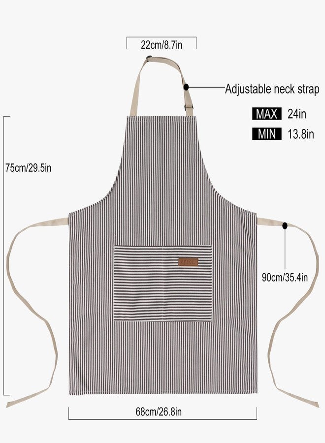 DILLMAN Kitchen Cooking Adjustable Aprons - Men Women Bib Soft Chef Stripes Apron with 2 Pockets, Narrow Brown Strips, 68*75cm/26.8/29.5inch - Image 2